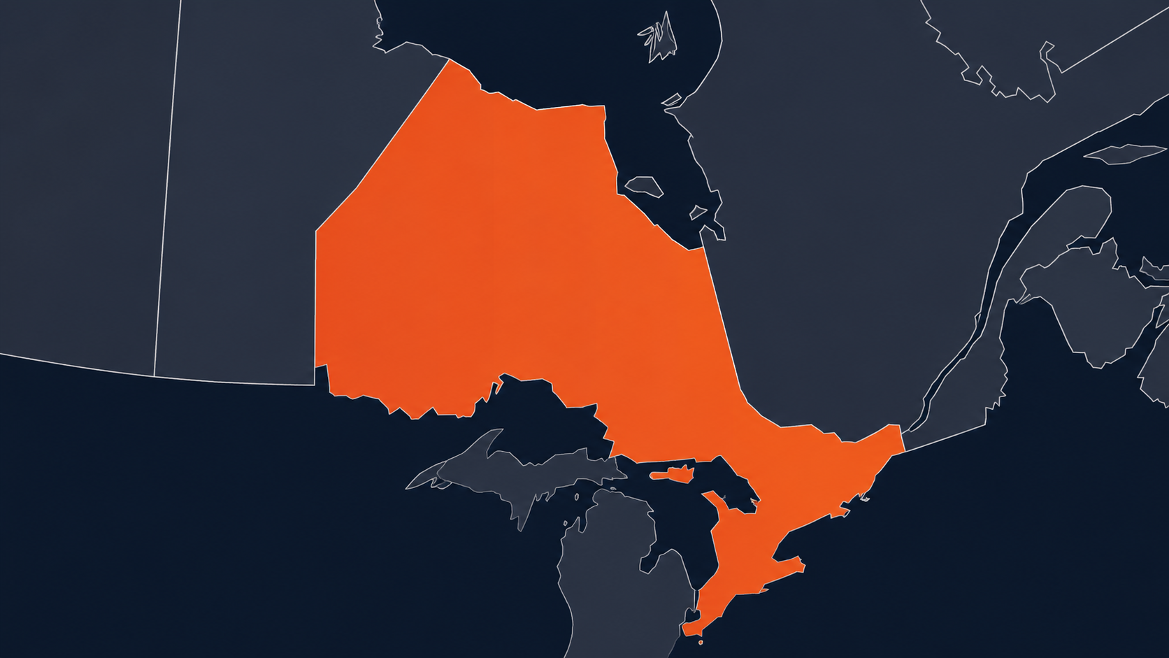 Map of Ontario, Canada — Canada's largest defence-industrial base, marking London