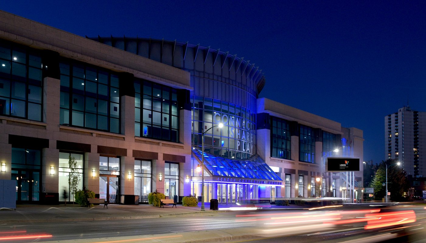 RBC Place London (London Convention Centre) illuminated at night